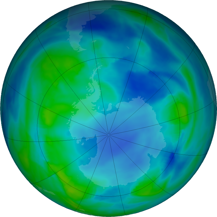 Antarctic ozone map for 16 May 2023